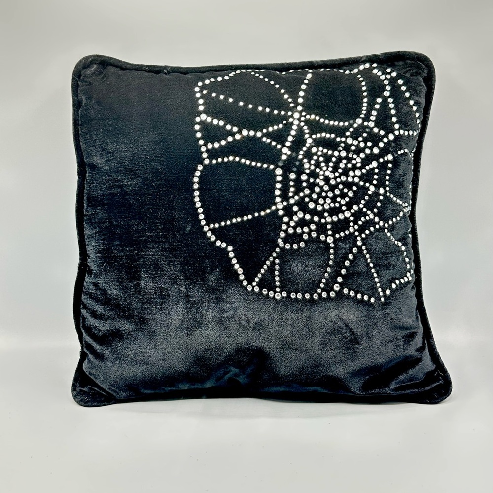 Unbranded HomeGoods Black Velvet Rhinestone Spider Web Decorative Pillow 14x14